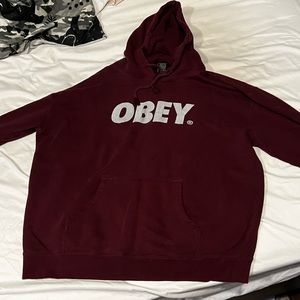 Obey maroon hoodie, vintage baggy hoodie